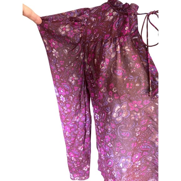 Ulla Johnson Blouse Size Medium Floral Print Tie Neck Ruffle Silk Magenta Pink - Picture 2 of 9